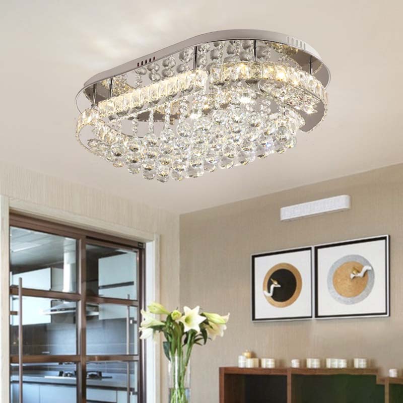 Crystal Ball Oval Flush Mount Lighting Minimalist LED Flush Light Fixture in Chrome