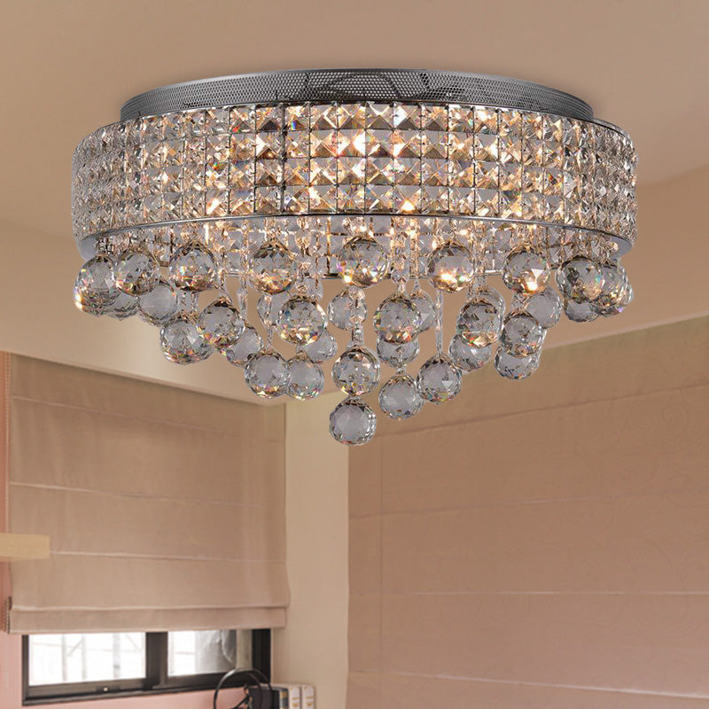 Moderne Cascading Flushmount Kristallkugel 9 Lichter Wohnzimmerdecke Leuchtmittel in Nickel