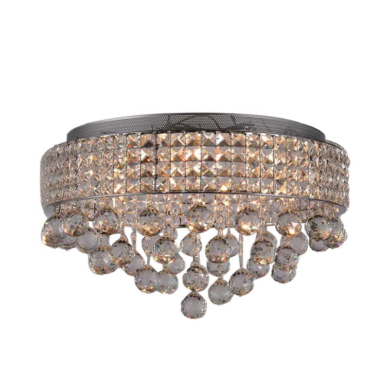 Moderno Cascading Flushmount Crystal Ball 9 Luci Living Camera Soffitto Light Fixture in Nickel