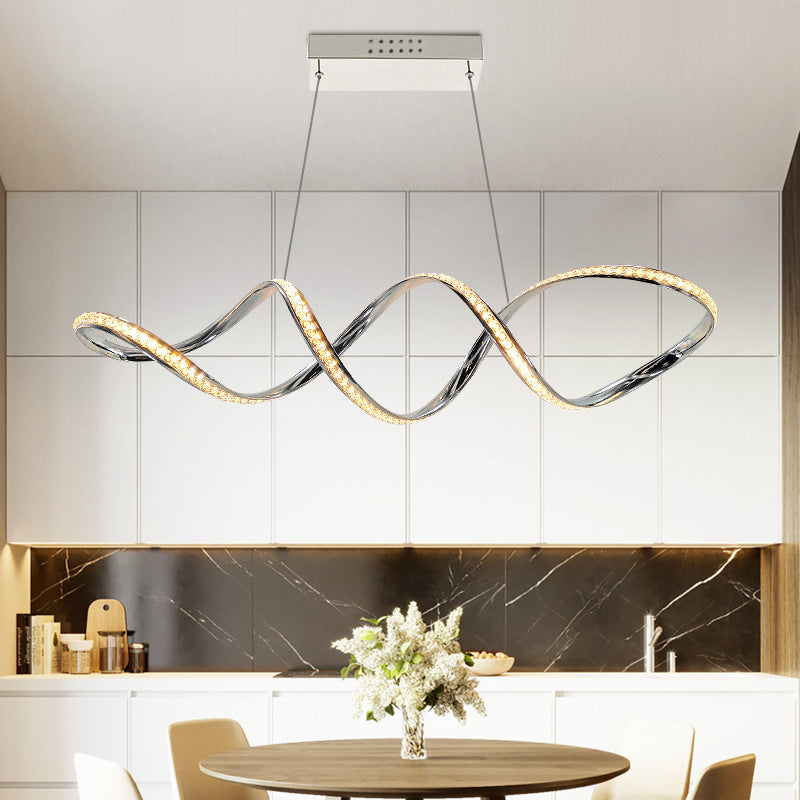 Twist Hanging Chandelier Modern Crystal LED Dining Room Pendant Lighting in Chrome, Warm/White Light