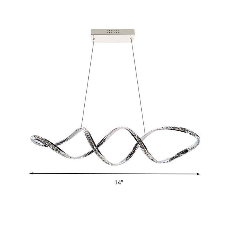 Twist Hanging Chandelier Modern Crystal LED Dining Room Pendant Lighting in Chrome, Warm/White Light