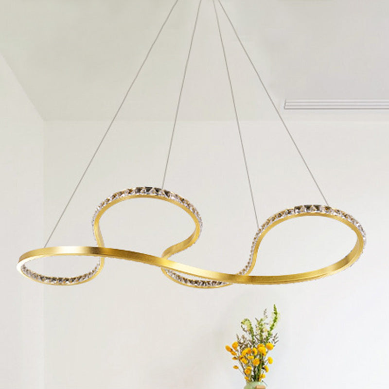 Gold Twist Chandelier Lighting Minimalist Led Crystal Ceiling Pendant Light for Dining Room in Warm/White Light