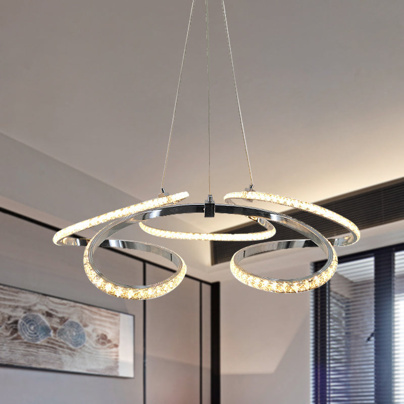 Twist Dining Room Ceiling Chandelier Crystal LED Simple Suspension Pendant in Chrome, Warm/White Light