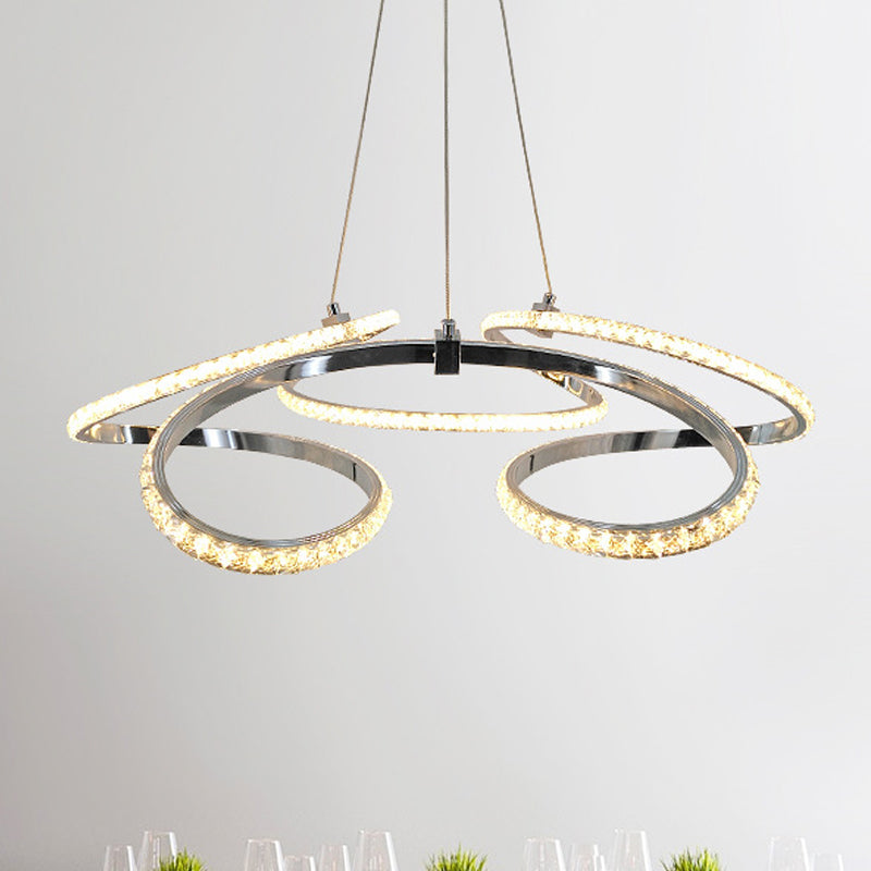 Twist Dining Room Ceiling Chandelier Crystal LED Simple Suspension Pendant in Chrome, Warm/White Light