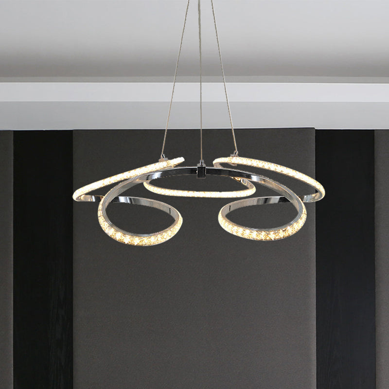 Twist Dining Room Ceiling Chandelier Crystal LED Simple Suspension Pendant in Chrome, Warm/White Light