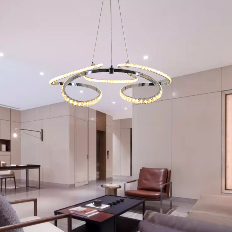 Twist Dining Room Ceiling Chandelier Crystal LED Simple Suspension Pendant in Chrome, Warm/White Light