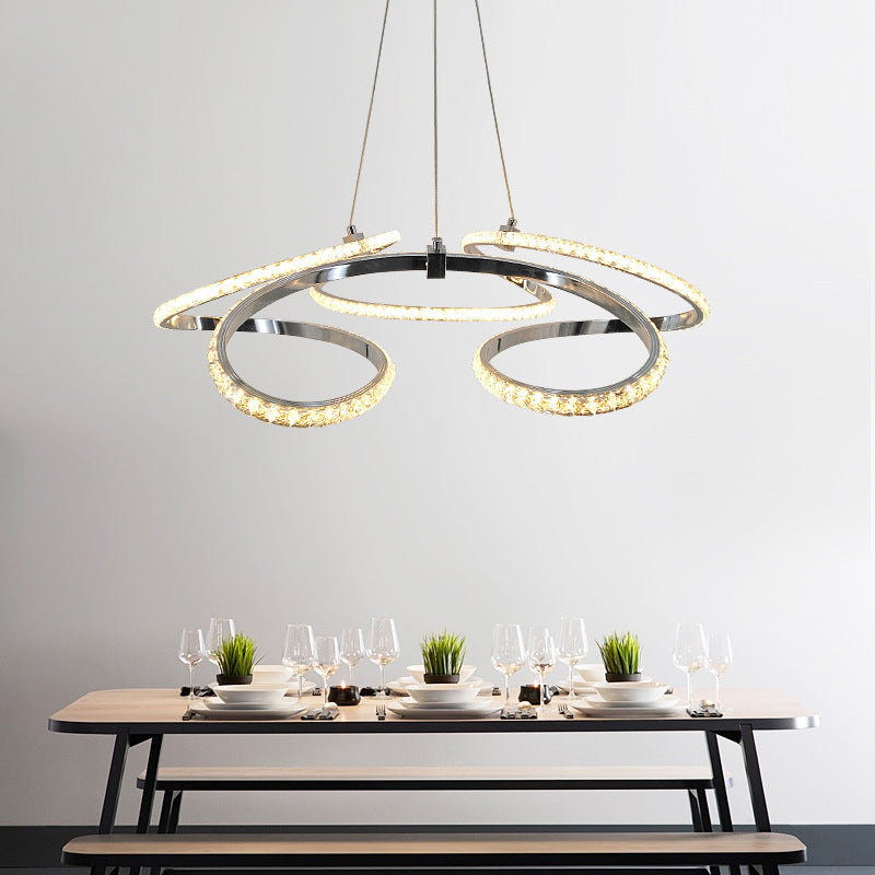 Twist Dining Room Ceiling Chandelier Crystal LED Simple Suspension Pendant in Chrome, Warm/White Light