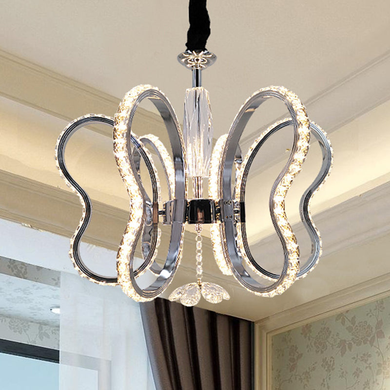 Crystal Heart Shaped Chandelier Lamp Simple LED Chrome Hanging Ceiling Light in Warm/White Light