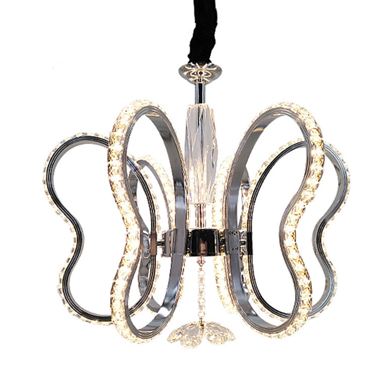 Crystal Heart Shaped Chandelier Lamp Simple LED Chrome Hanging Ceiling Light in Warm/White Light