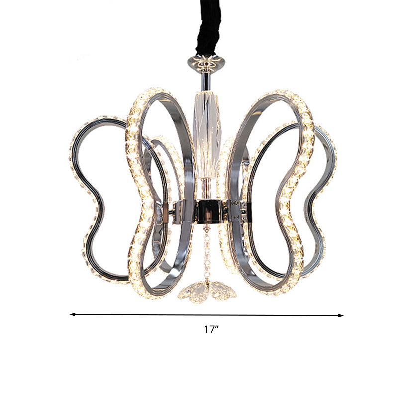 Crystal Heart Shaped Chandelier Lamp Simple LED Chrome Hanging Ceiling Light in Warm/White Light