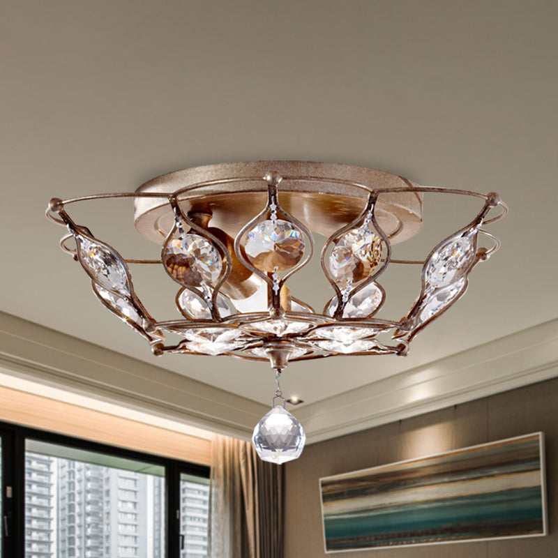 Chrome Domed Flush Mount Fixture Contemporary 2 Lights Crystal Flushmount Lighting