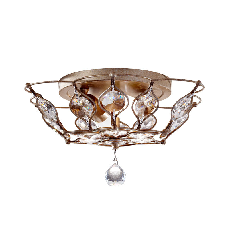 Chrome Domed Flush Mount Fixture  Contemporary 2 Lights Crystal Flushmount Lighting