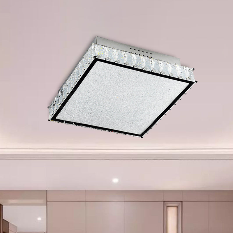 Square Crystal Flush Light Simple LED White Close to Ceiling Lamp for Bedroom