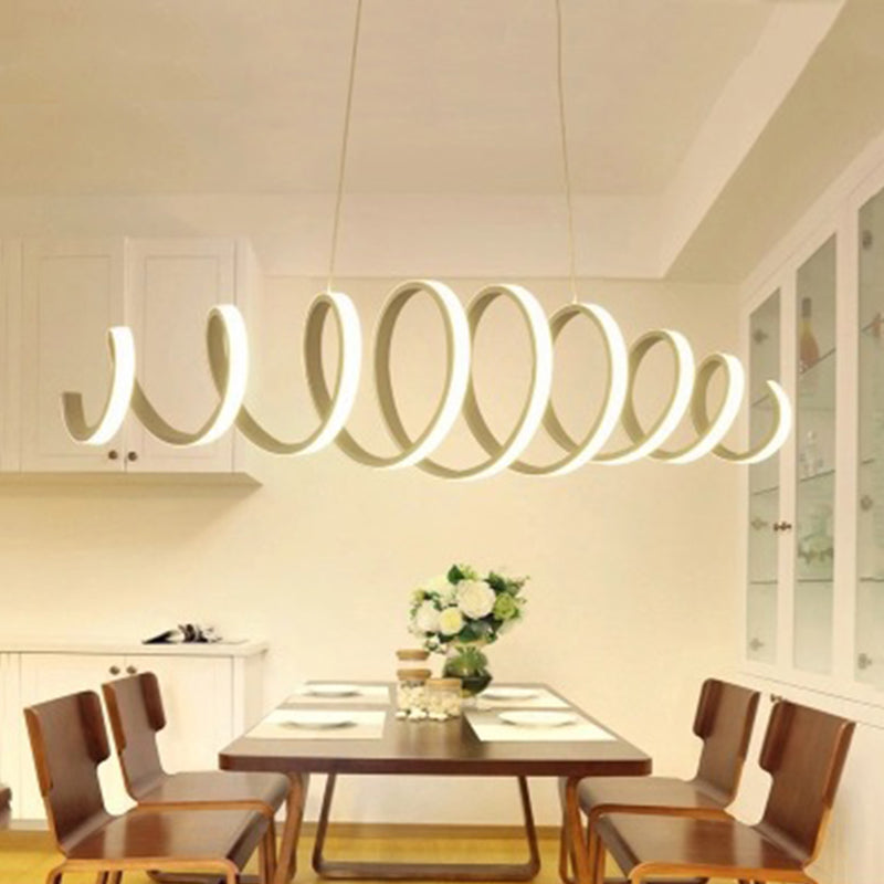 White Acrylic Spring-shaped LED Chandelier Light Contemporary Minimalism Style Dining Room Lighting Fixture