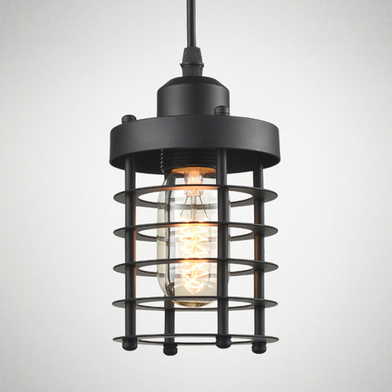 Black Flat Iron Cage Single Bulb Hanging Light Vintage Industrial Style Pendant Lamp