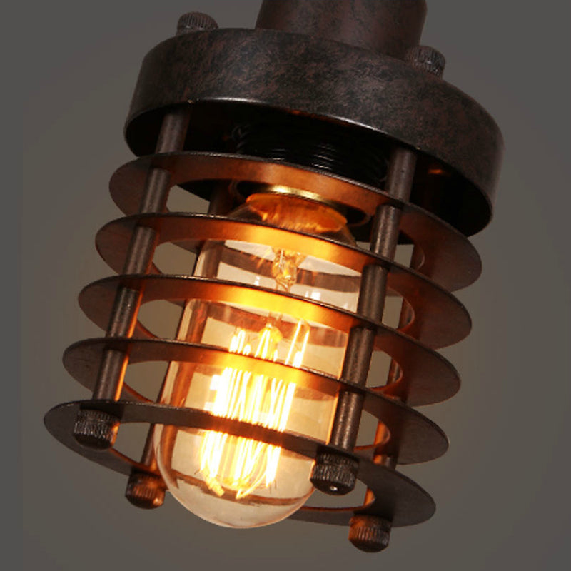 Black Flat Iron Cage Single Bulb Hanging Light Vintage Industrial Style Pendant Lamp