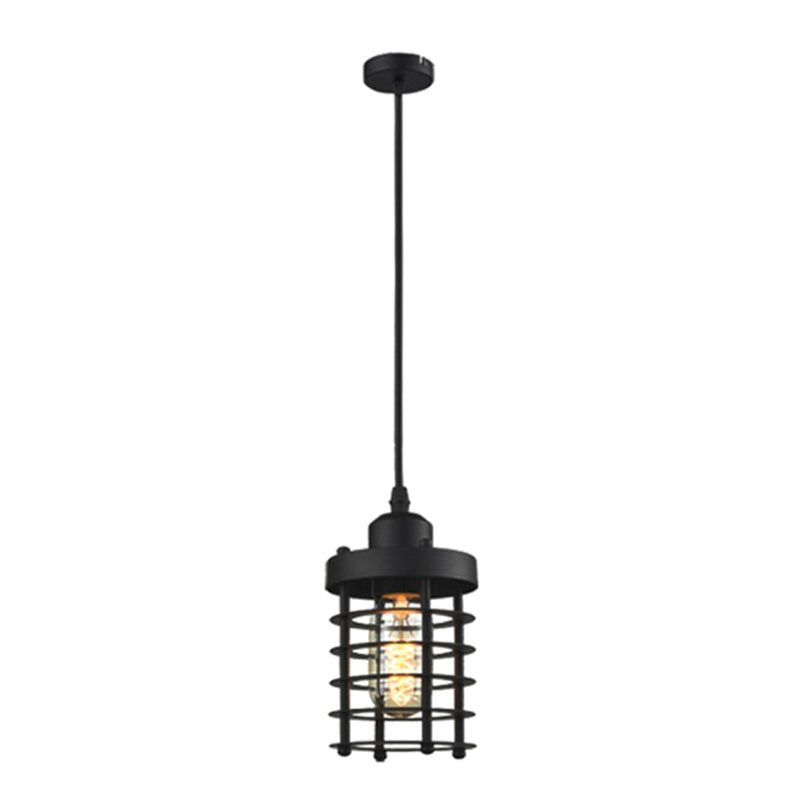 Black Flat Iron Cage Single Bulb Hanging Light Vintage Industrial Style Pendant Lamp