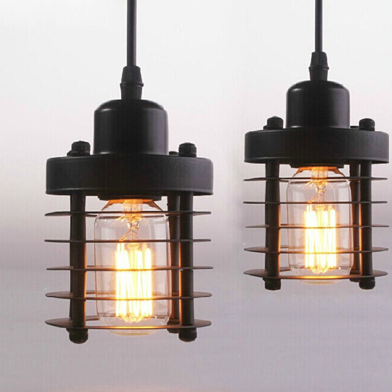 Schwarzer Flacheisen -Käfig -Einserzen hängend hängendes leichte Vintage Industrial Style Anhängerlampe