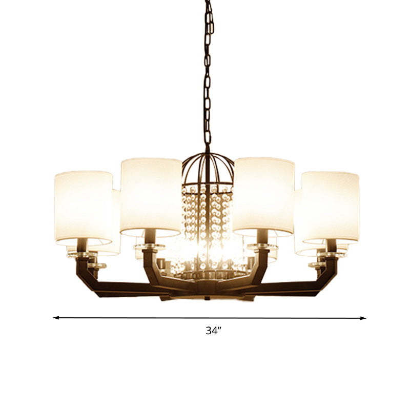 Minimalist Drum Crystal Chandelier Lighting 9/12 Lights Hanging Pendant with White Fabric Shade