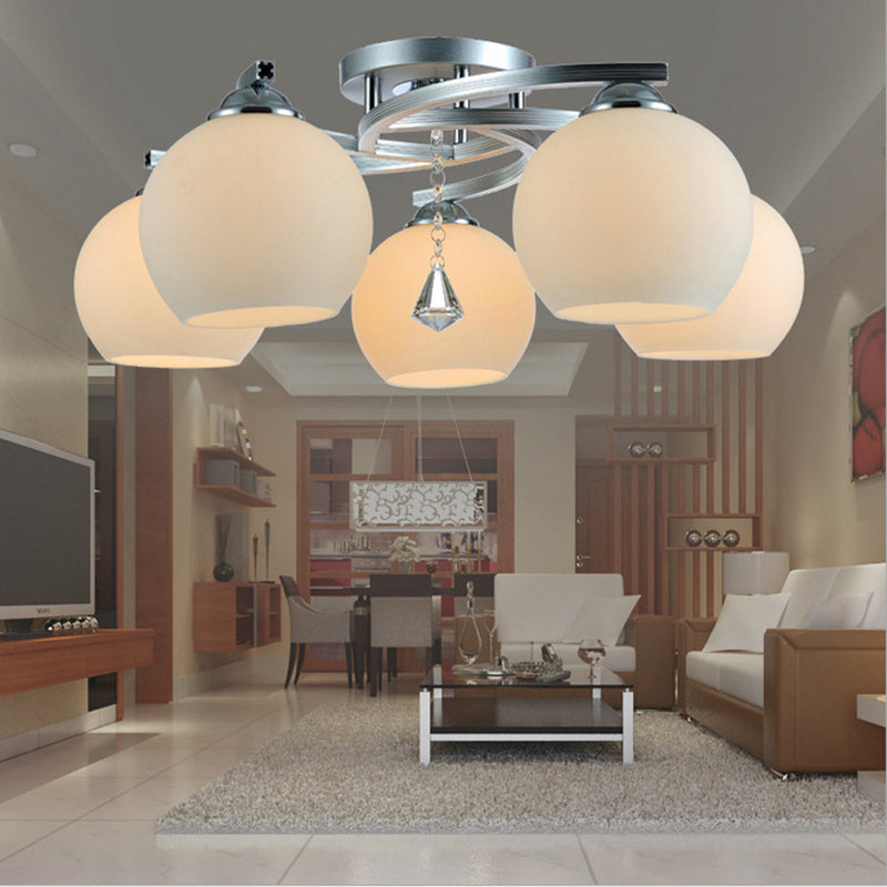 Sferische schaduw plafond spoeling Mount Modern Style Opal Glass Semi Flush Light voor woonkamer