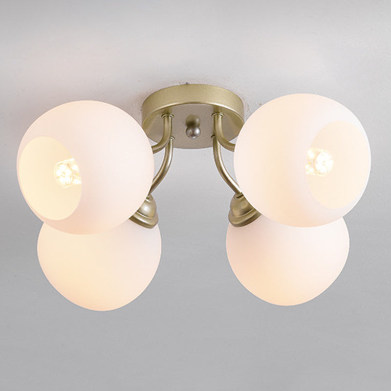 Shade Spherical Flush Mount Lighting Modern Style Opal Verre Semi-Flush Mount Light For Bedroom