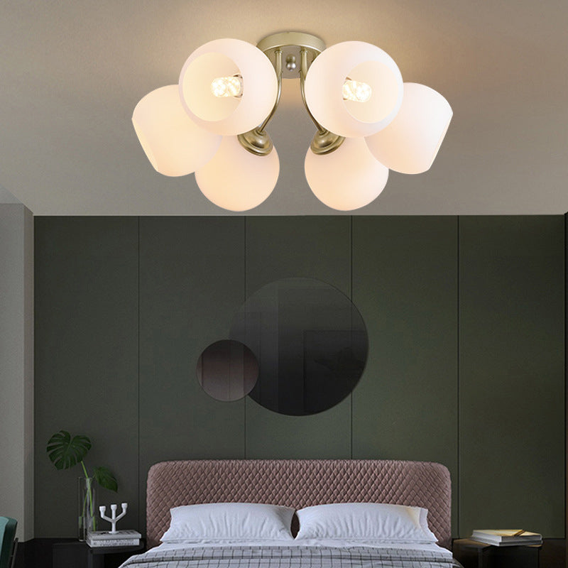 Shade Spherical Flush Mount Lighting Modern Style Opal Verre Semi-Flush Mount Light For Bedroom