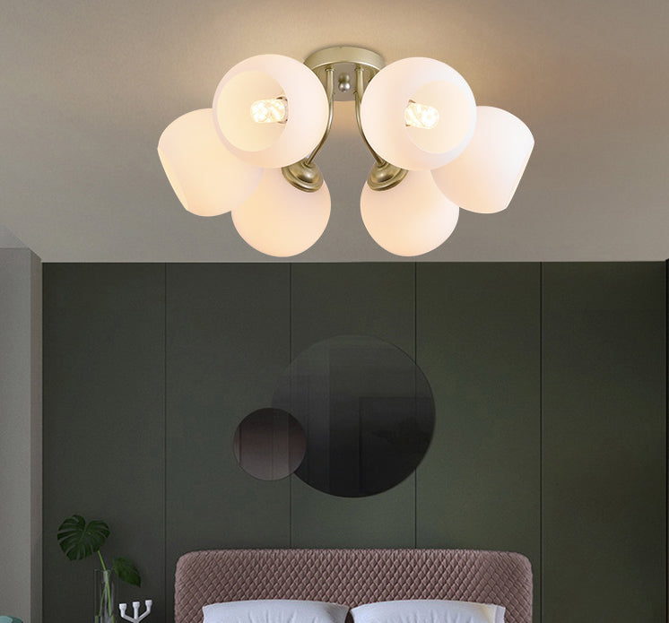 Shade Spherical Flush Mount Lighting Modern Style Opal Verre Semi-Flush Mount Light For Bedroom