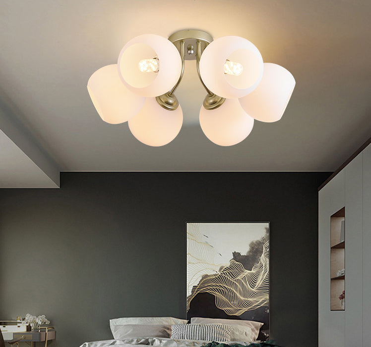 Shade Spherical Flush Mount Lighting Modern Style Opal Verre Semi-Flush Mount Light For Bedroom