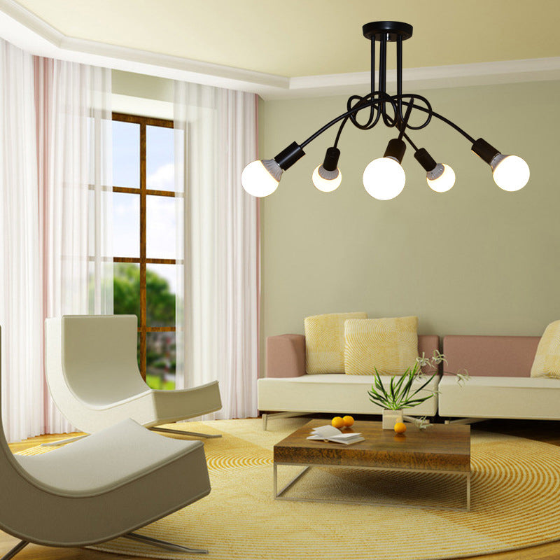 5-Lights Industrial Style Winding Pipe Ceiling Light Vintage Metal Semi Flush Mount Lighting Fixture for Dining Room