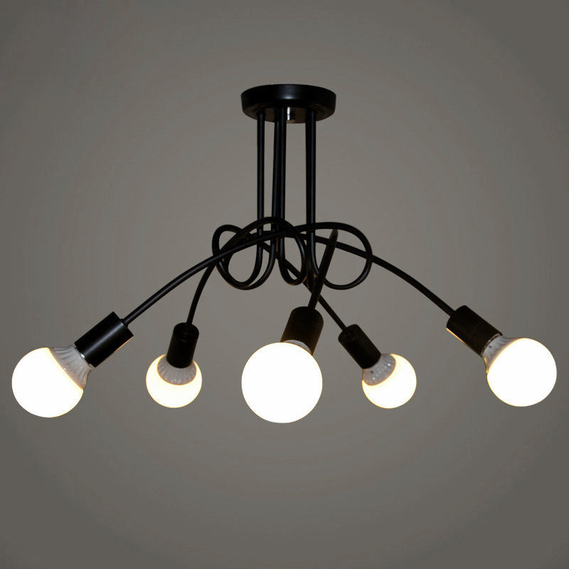 5-LIGHTS Industrial Style Winding Pipe Plafond Light Vintage Metal Semi Flush Mount Éclairage pour la salle à manger