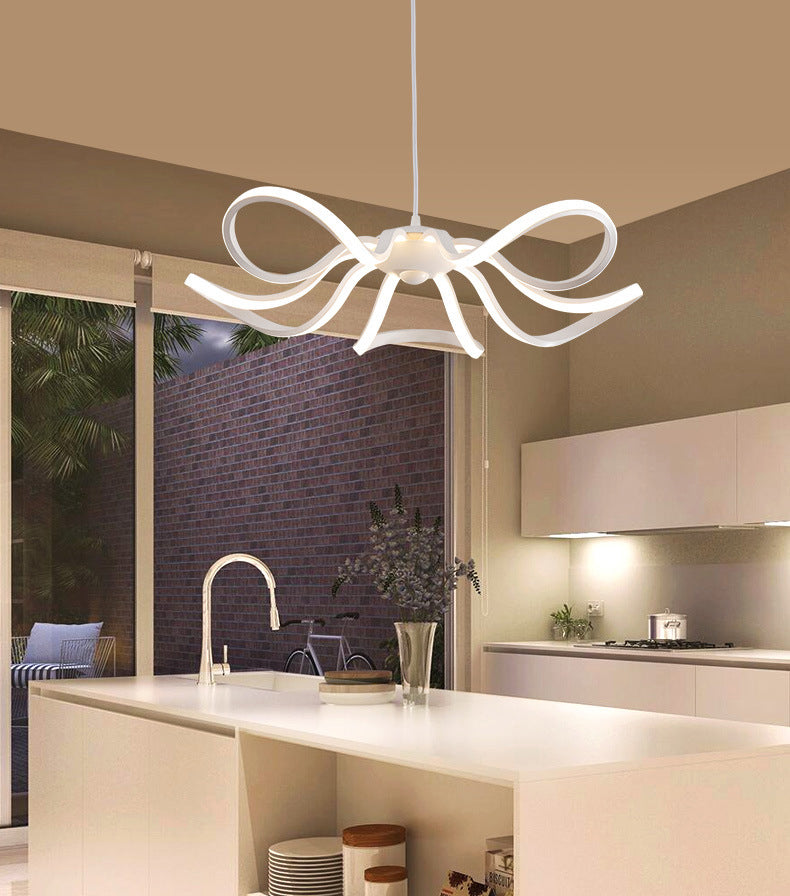 Modern Simplicity Style LED Line Light Acrylic Petal Shape Chandelier Light in White For Living Room