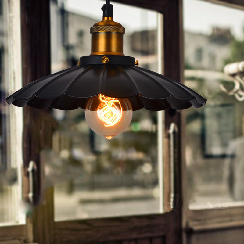 Retro Brass Mini Single Bulb Hanging Light Industrial Style Coffee Shop Pendant Lamp with Black Saucer Shade