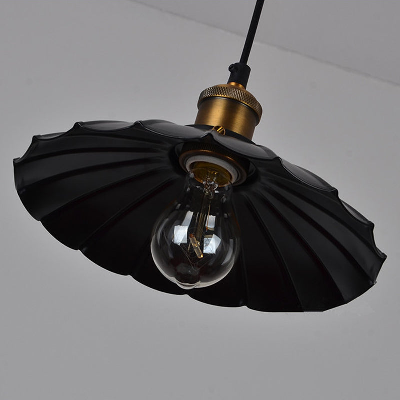 Retro Brass Mini Single Bulb Hanging Light Industrial Style Coffee Shop Pendant Lamp with Black Saucer Shade