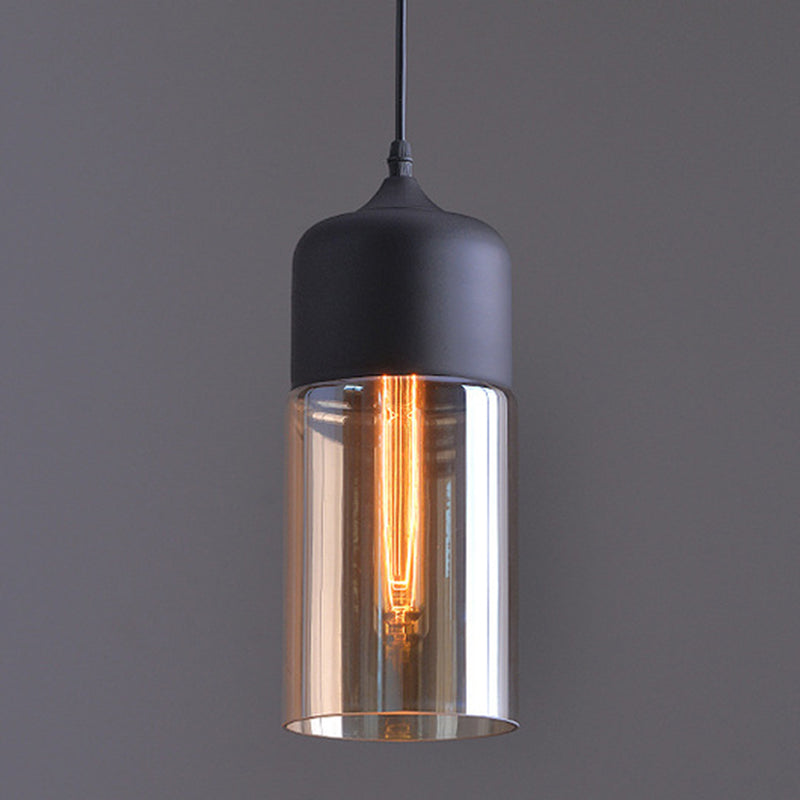 Shaded Glass Hanging Light Fixture Industrial Restaurant Ceiling Pendant Light in Black