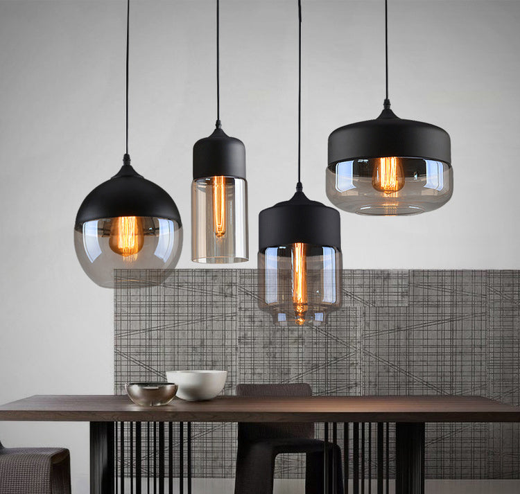 Shaded Glass Hanging Light Fixture Industrial Restaurant Ceiling Pendant Light in Black