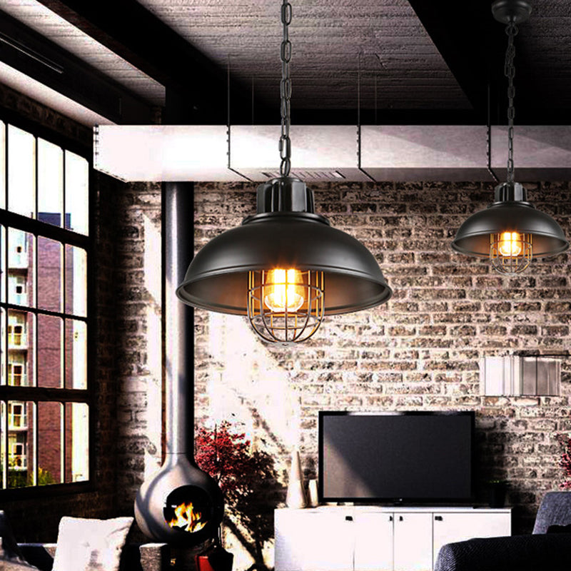 Black Wire Cage Hanging Pendant Light Industrial Metal Restaurant Pendant Ceiling Light