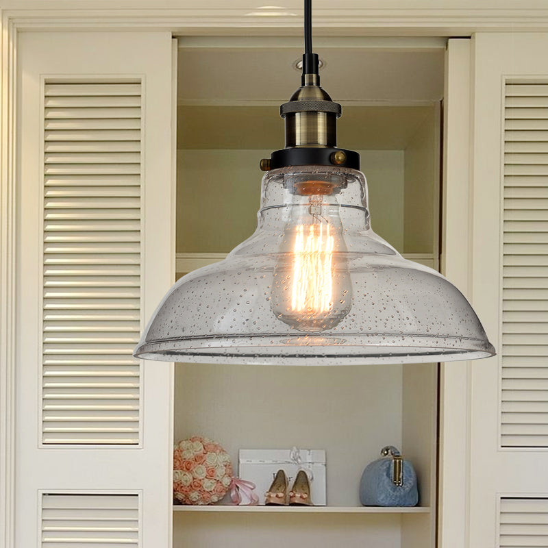 1 Bulb Dining Room Pendant Lighting Vintage Style Clear Ceiling Fixture with Barn Glass Shade