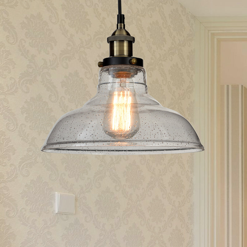 1 Bulb Dining Room Pendant Lighting Vintage Style Clear Ceiling Fixture with Barn Glass Shade