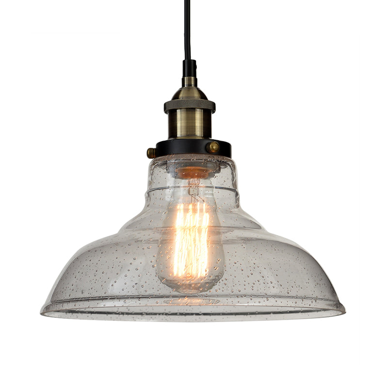 1 Bulb Dining Room Pendant Lighting Vintage Style Clear Ceiling Fixture with Barn Glass Shade