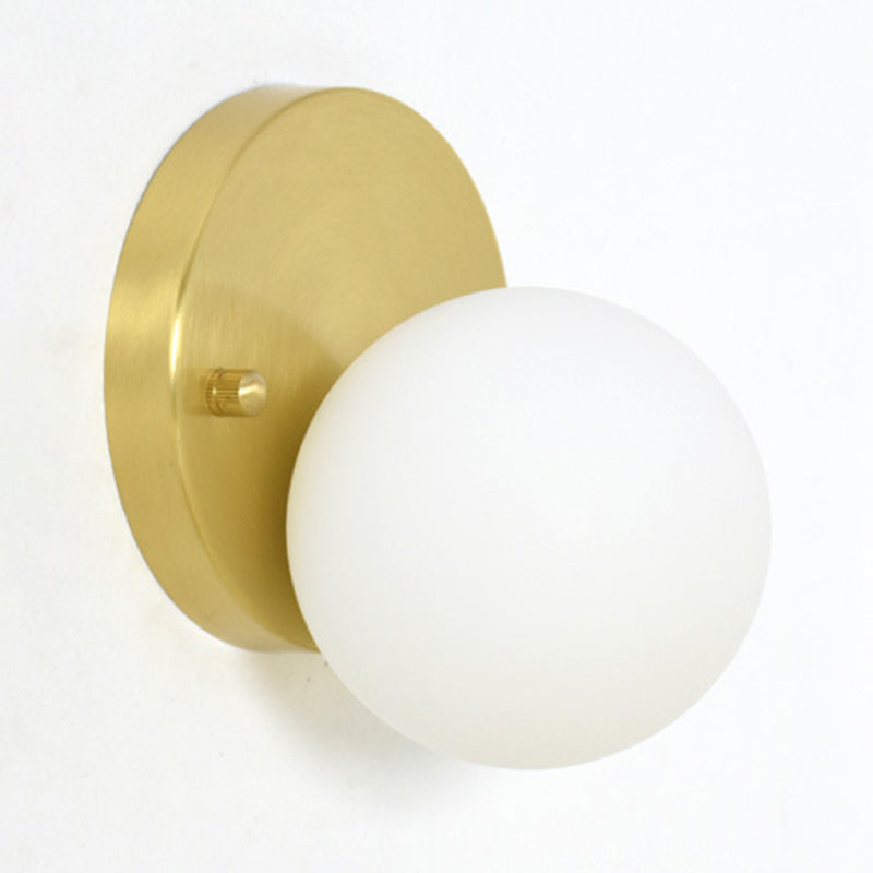 White Glass Globe Shaped Ceiling Flush Mount Light Modern Style Brass Hallway Balcony Mini Lighting Fixture