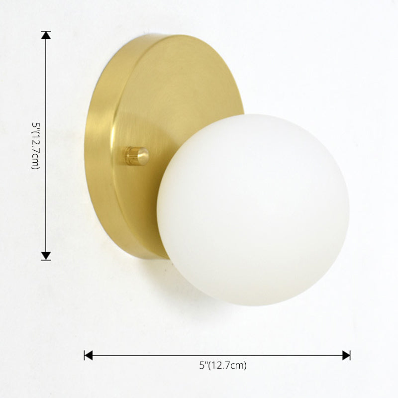 White Glass Globe Shaped Ceiling Flush Mount Light Modern Style Brass Hallway Balcony Mini Lighting Fixture