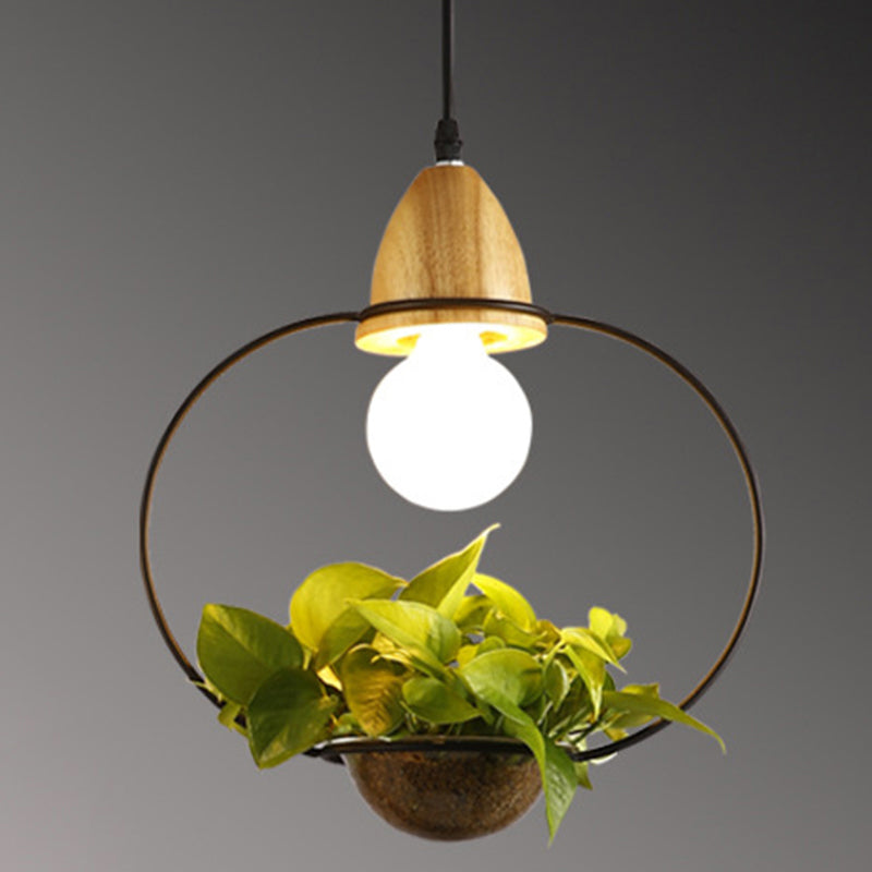 1 Light Pendant Light Nordic Retro Metal Ring Shade Dining Table Hanging Lamp (without plants)