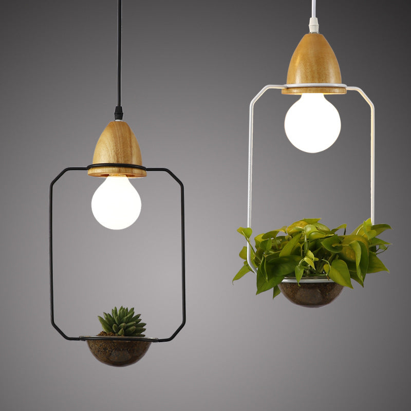 1 Light Pendant Light Nordic Retro Metal Ring Shade Dining Table Hanging Lamp (without plants)