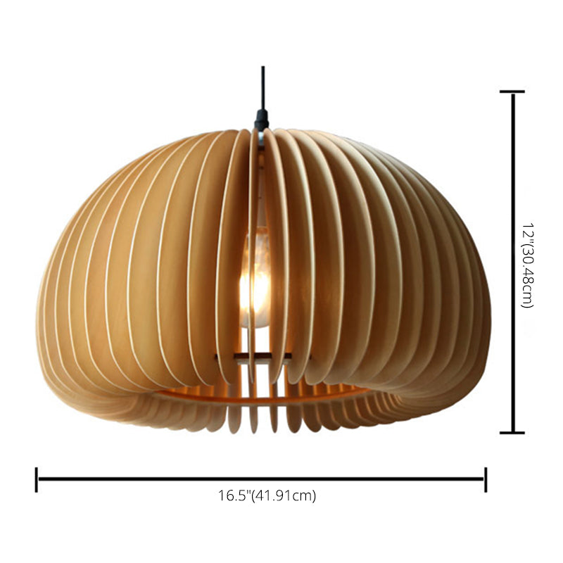 Luz de calabaza de madera de madera beige estilo chino 1 lámpara colgante de techo de restaurante ligero