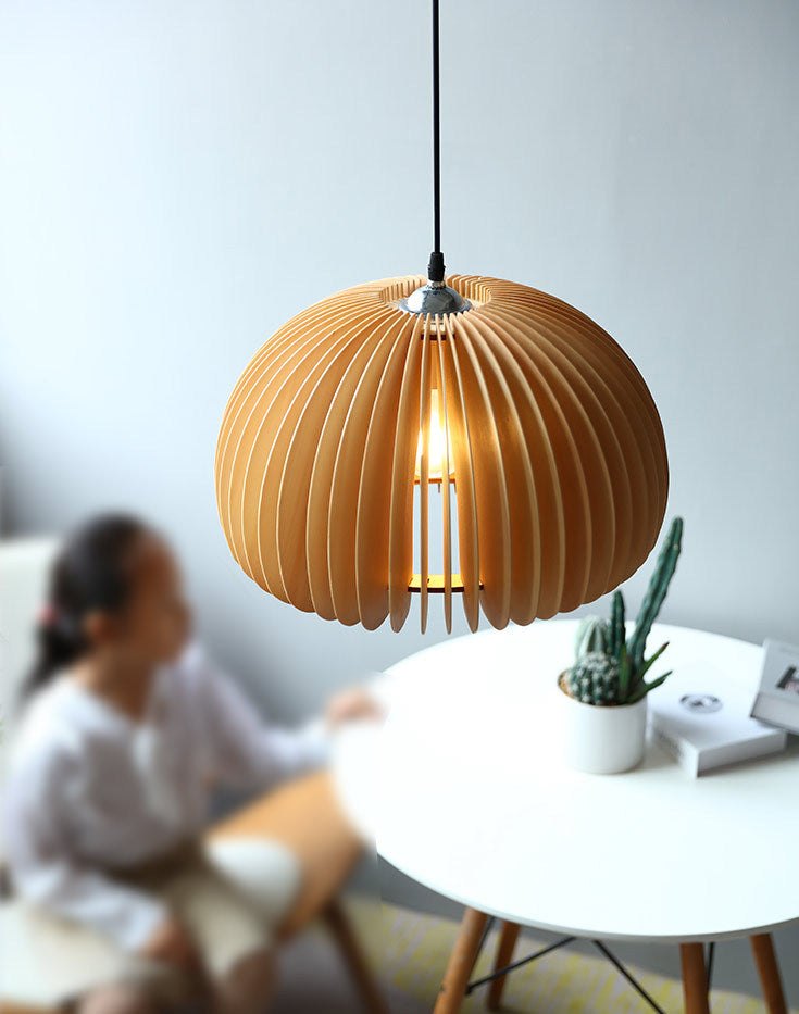 Luz de calabaza de madera de madera beige estilo chino 1 lámpara colgante de techo de restaurante ligero