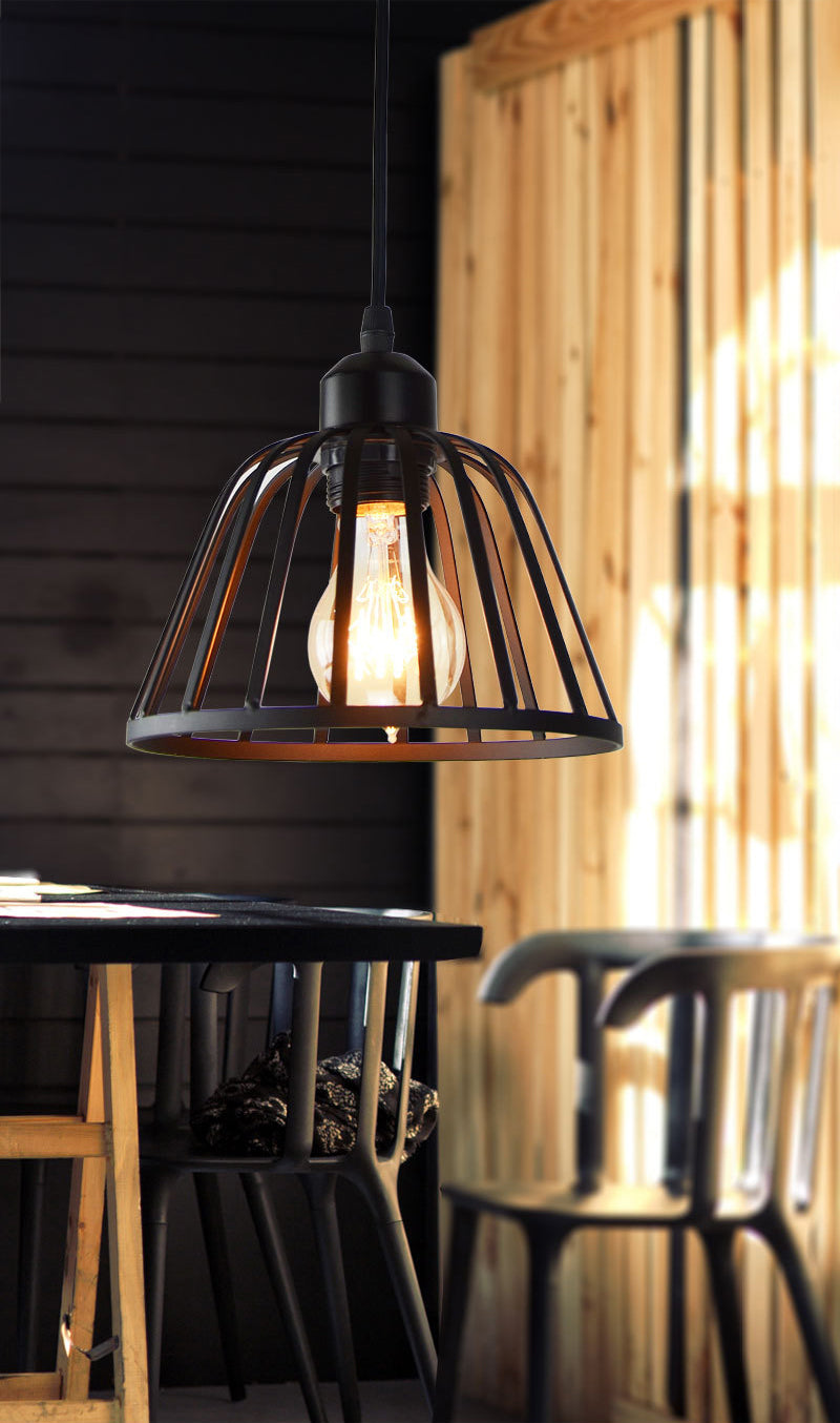 Black Metal Pendant Light Light Indsutrial Retro Bol Bowl Cage suspendue lampe pour le restaurant