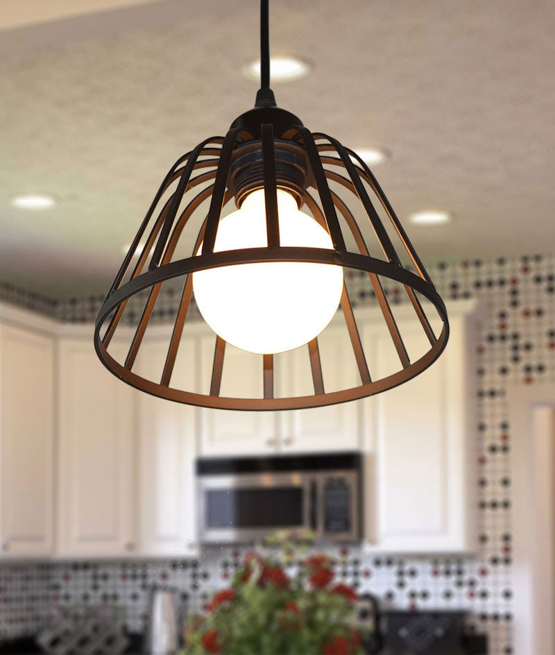 Black Metal Pendant Light Light Indsutrial Retro Bol Bowl Cage suspendue lampe pour le restaurant