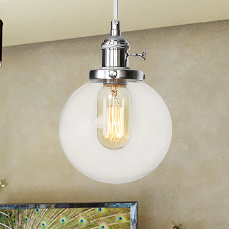 Orbit Hanging Lighting Farmhouse Amber/Clear Glass 1 bol hanglamp met verstelbaar koord in zwart/brons/messing afwerking