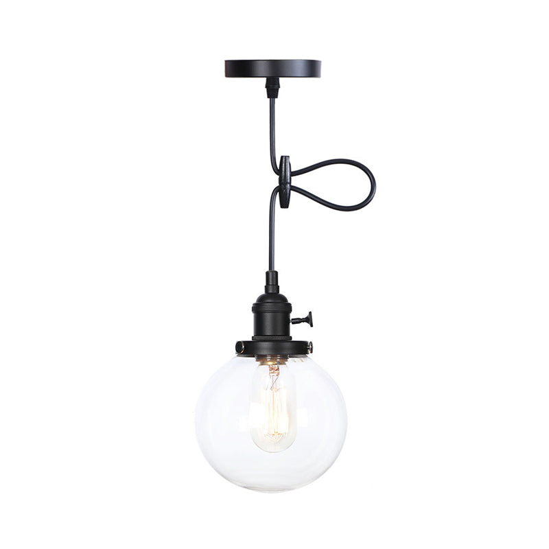 Orbit Hanging Lighting Farmhouse Amber/Clear Glass 1 bol hanglamp met verstelbaar koord in zwart/brons/messing afwerking