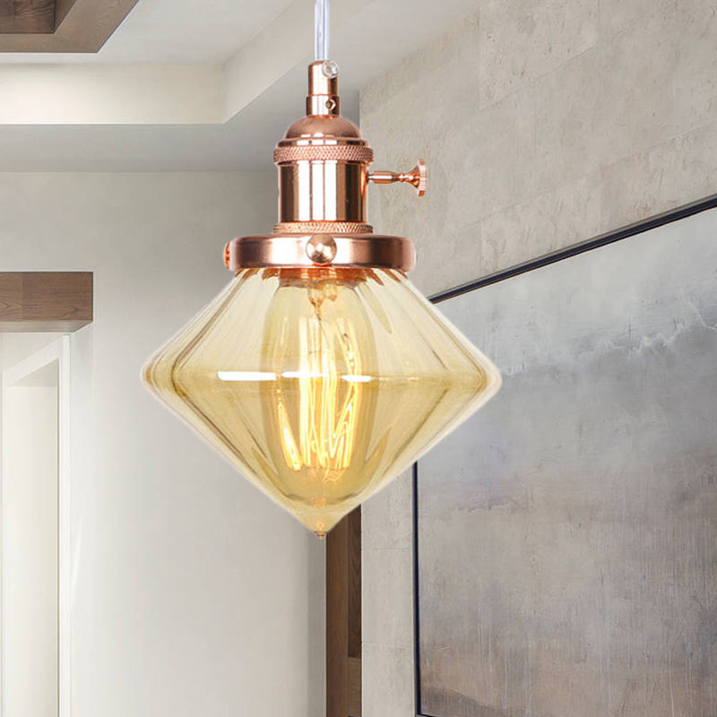 1 lumière intérieure suspendue à hauteur industrielle réglable Ajustement noir / bronze / laiton pendant avec une teinte diamant ambre / verre transparent